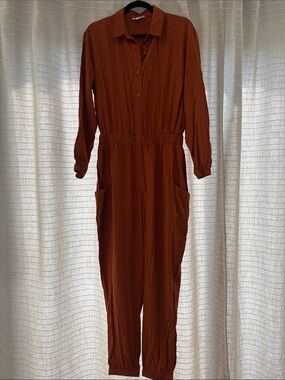 Rust orange Long Sleeve Utility Jumpsuit
